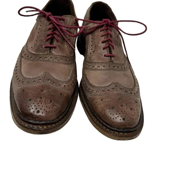 Allen Edmonds Mens Neumok Oxford Size 9.5 B Wingtip Brogue Brown Leather Shoe - Picture 3 of 14